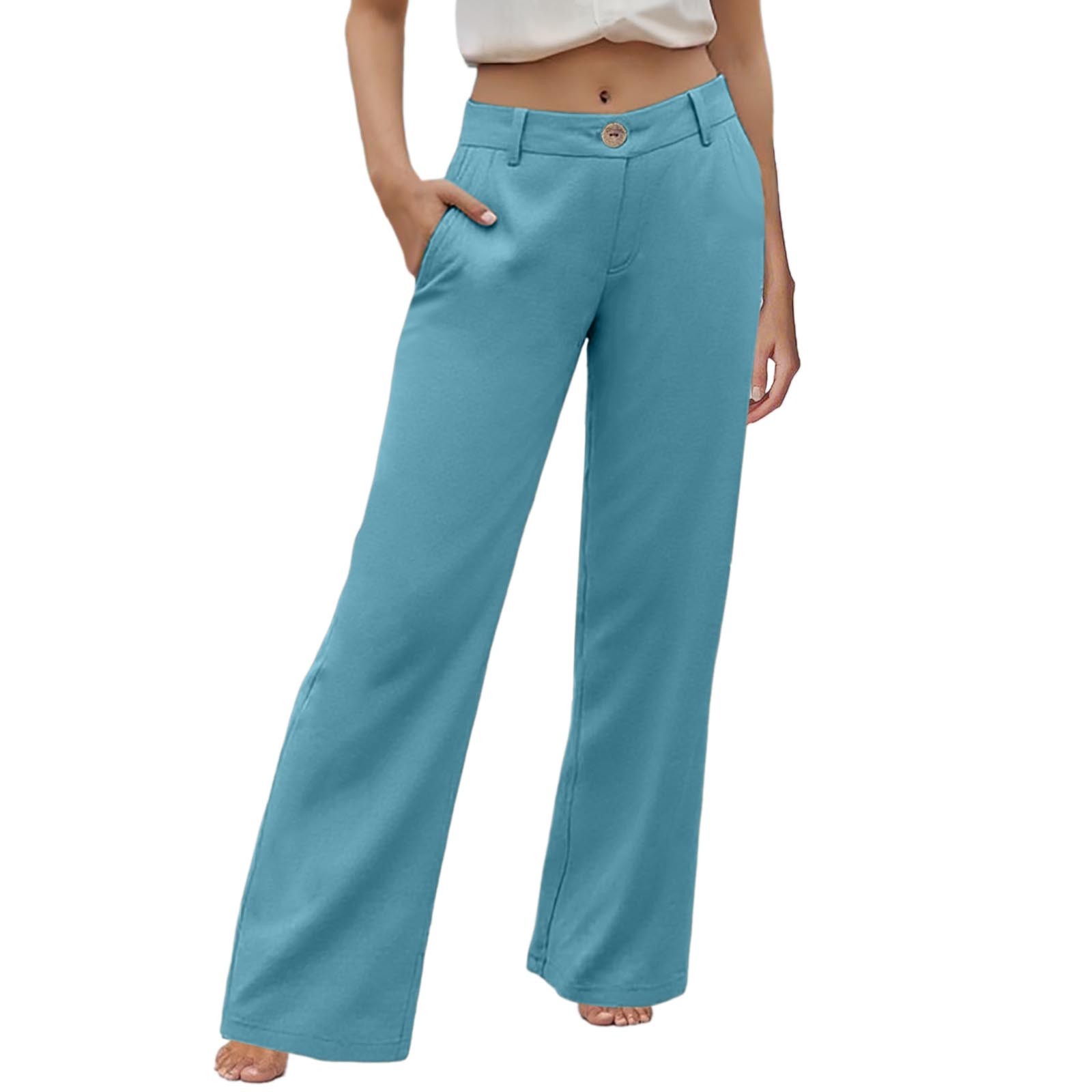 thumbnail image 1 of Pantalones palazzo de cintura alta para mujer - Pierna ancha, bolsillos - Informal/Mezcla de lino - Pantalones de moda - S-XXL, 1 of 5
